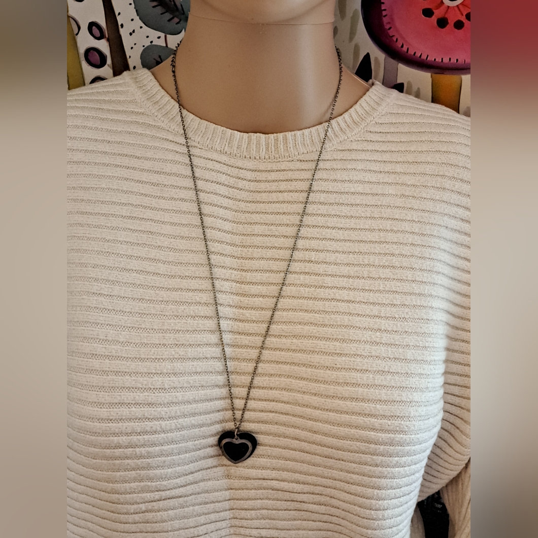 Black And Silver Heart Necklace